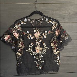 Zara Black Sheer Floral Embroidered Blouse XS